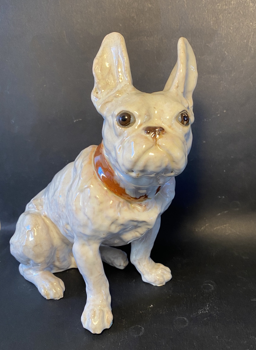 Bouledogue français. Céramique émaillée. Joseph Filmont. Caen. Poteries de Bavent. Début XXème.