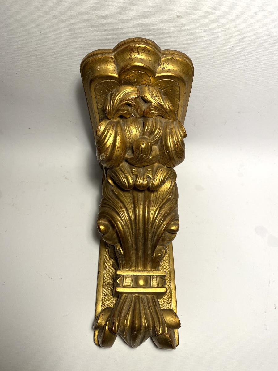 Wall Console. Carved And Gilded Wooden Pedestal, 19th Century. Acanthus And Scroll Decoration. -photo-4