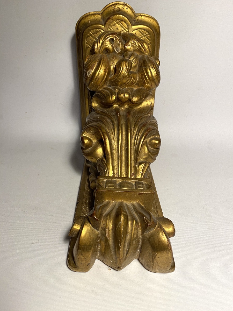Wall Console. Carved And Gilded Wooden Pedestal, 19th Century. Acanthus And Scroll Decoration. -photo-1