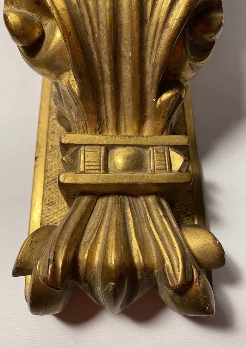 Wall Console. Carved And Gilded Wooden Pedestal, 19th Century. Acanthus And Scroll Decoration. -photo-2