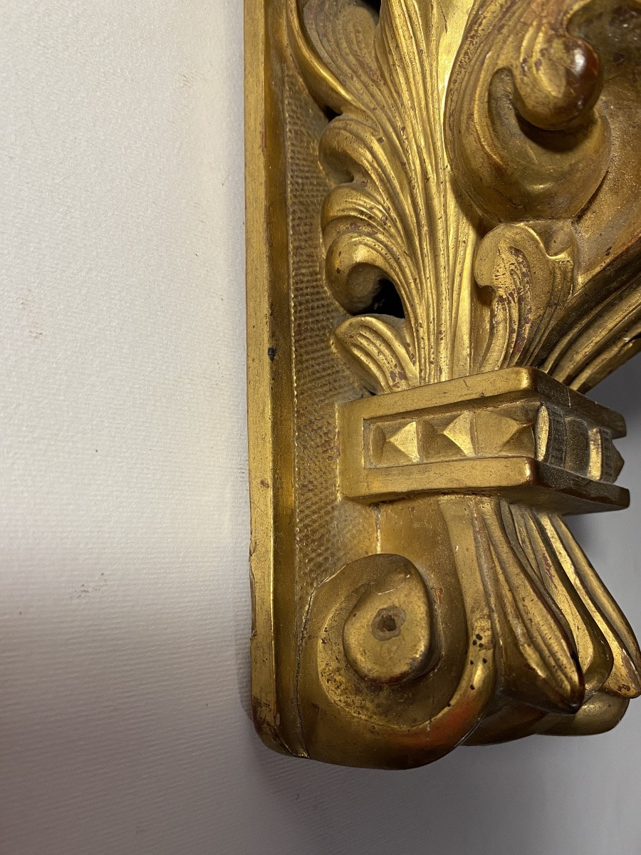 Wall Console. Carved And Gilded Wooden Pedestal, 19th Century. Acanthus And Scroll Decoration. -photo-5