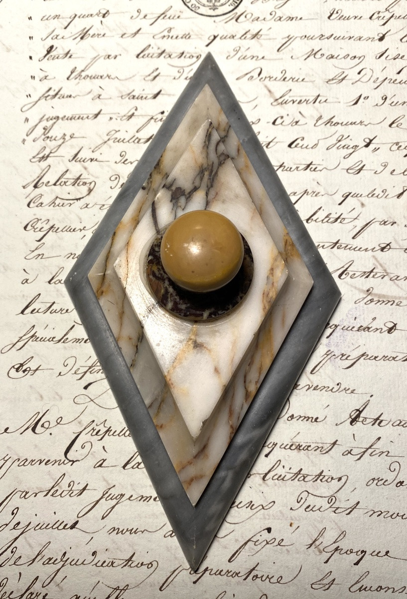 19th Marble Paperweight. Diamond Shape And Round Handle Made Of Four Different Marbles. -photo-2