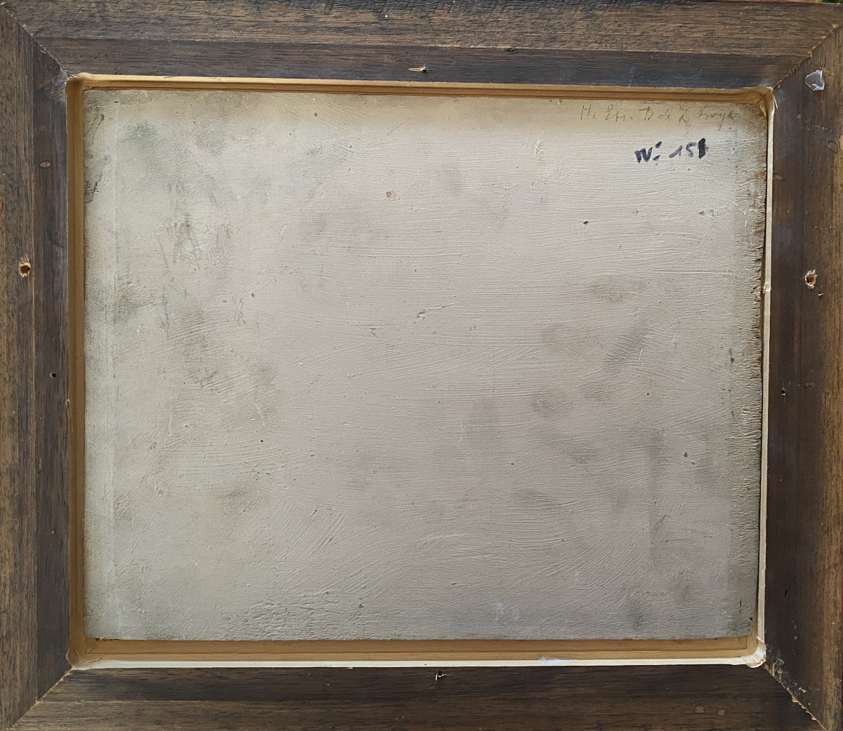 “Les toîts sous la neige”. Huile sur panneau encadrée . Ecole française début XXème. -photo-2