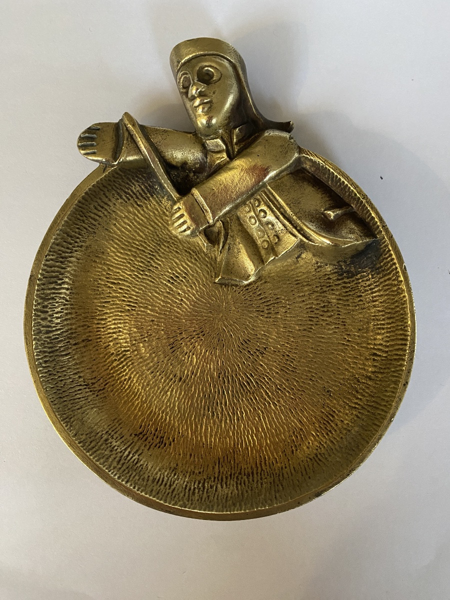 Pair Of Early 20th Bronze Trinket Trays. Guignol And Gnafron Lyonnais Puppets.-photo-2