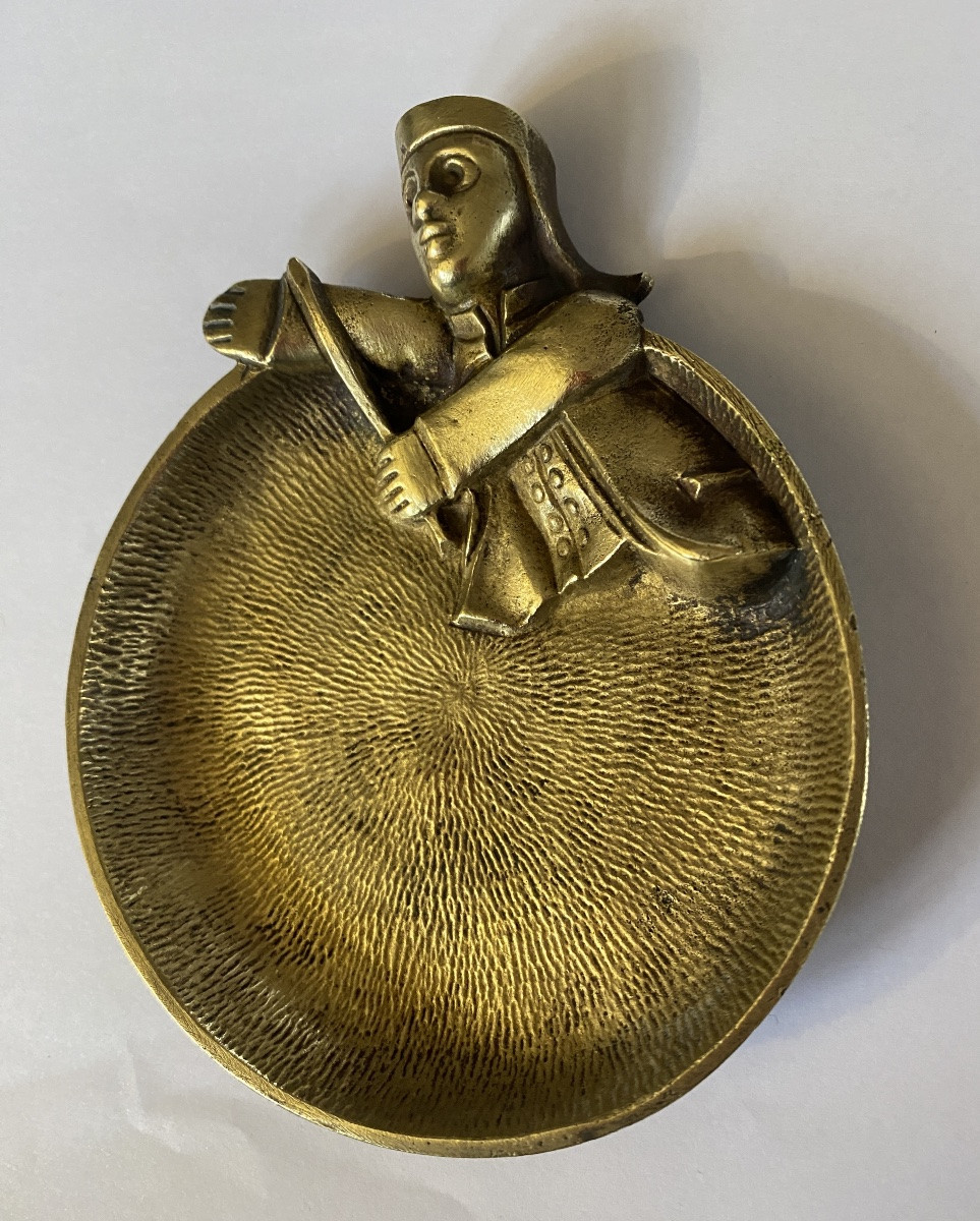 Pair Of Early 20th Bronze Trinket Trays. Guignol And Gnafron Lyonnais Puppets.-photo-3