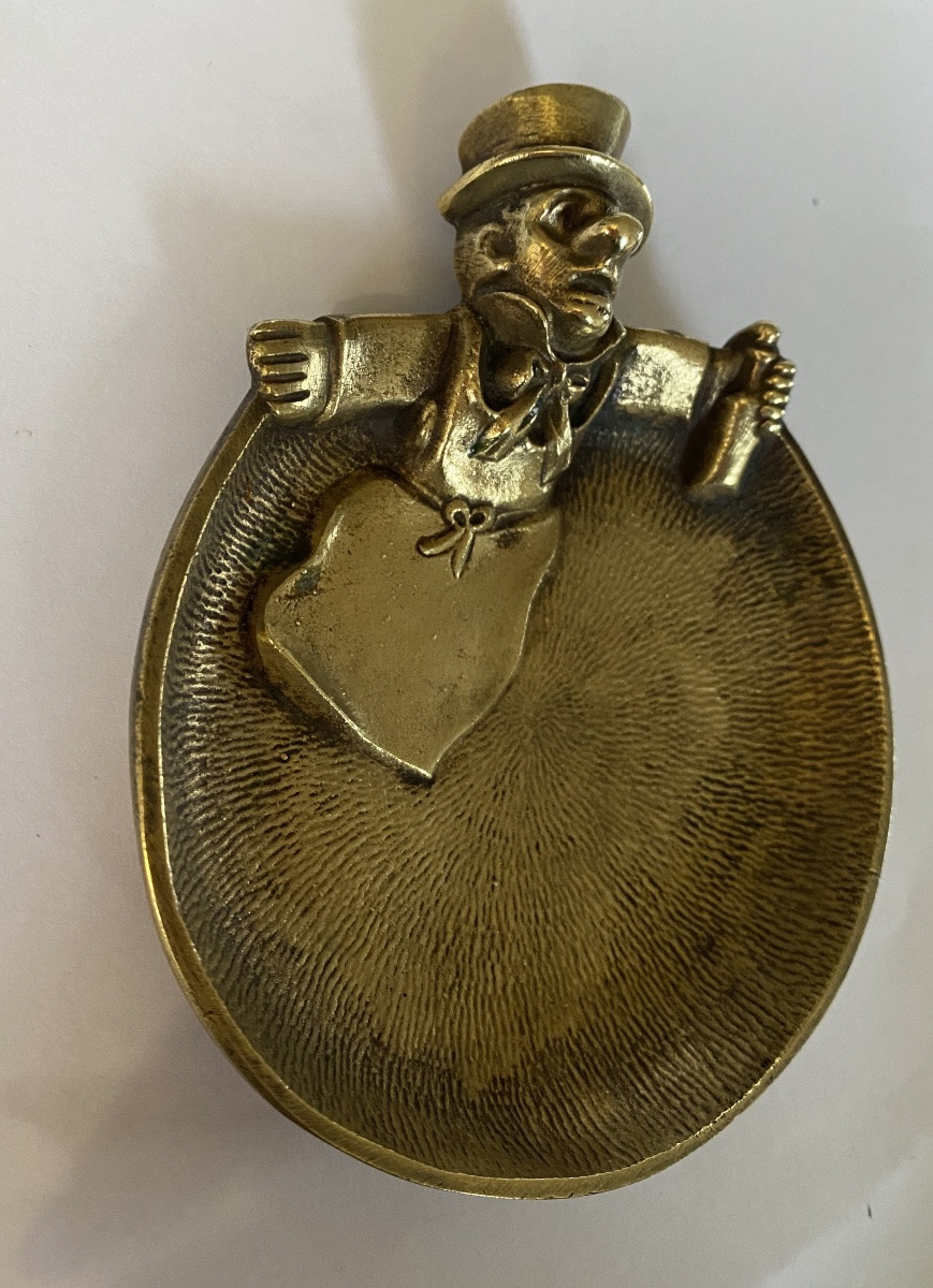 Pair Of Early 20th Bronze Trinket Trays. Guignol And Gnafron Lyonnais Puppets.-photo-2