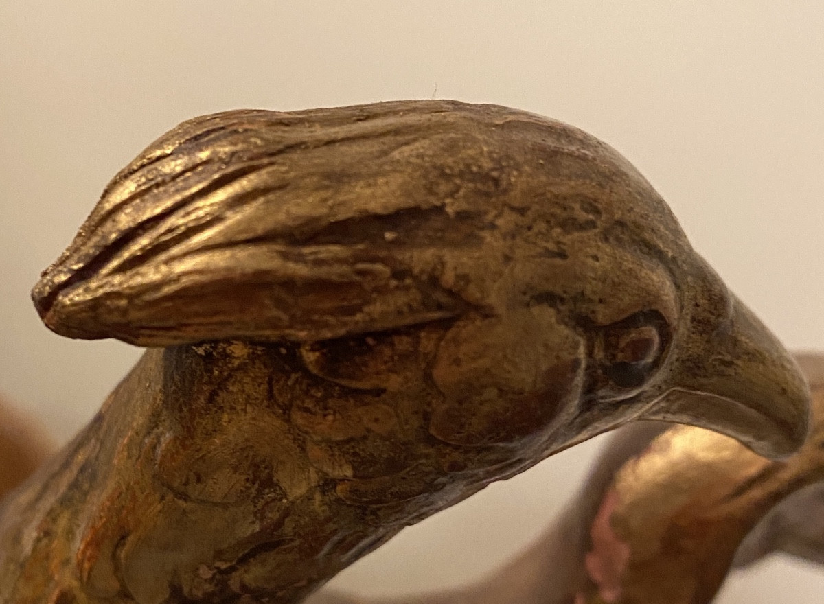 Early 19th Century Carved And Gilded Wooden Eagle. Marble Base. -photo-4