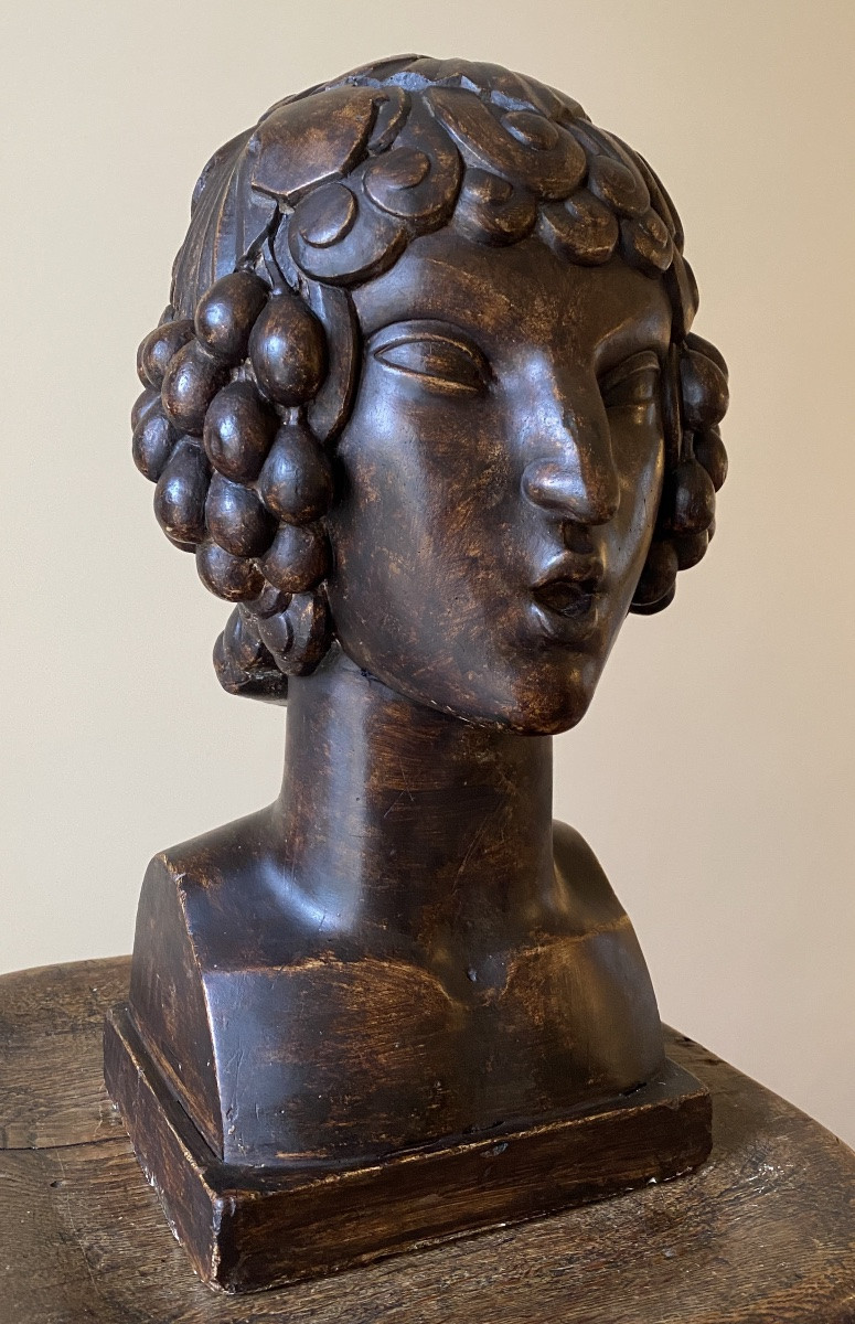 José Martin pour Sue et Mare. Tête de Bacchus jeune ou faune ». Plâtre original Art Déco. -photo-2