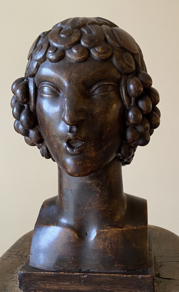 José Martin pour Sue et Mare. Tête de Bacchus jeune ou faune ». Plâtre original Art Déco. -photo-4
