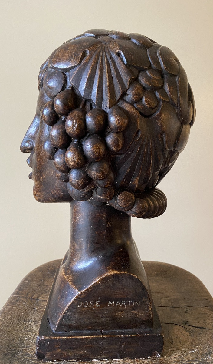 José Martin pour Sue et Mare. Tête de Bacchus jeune ou faune ». Plâtre original Art Déco. -photo-3