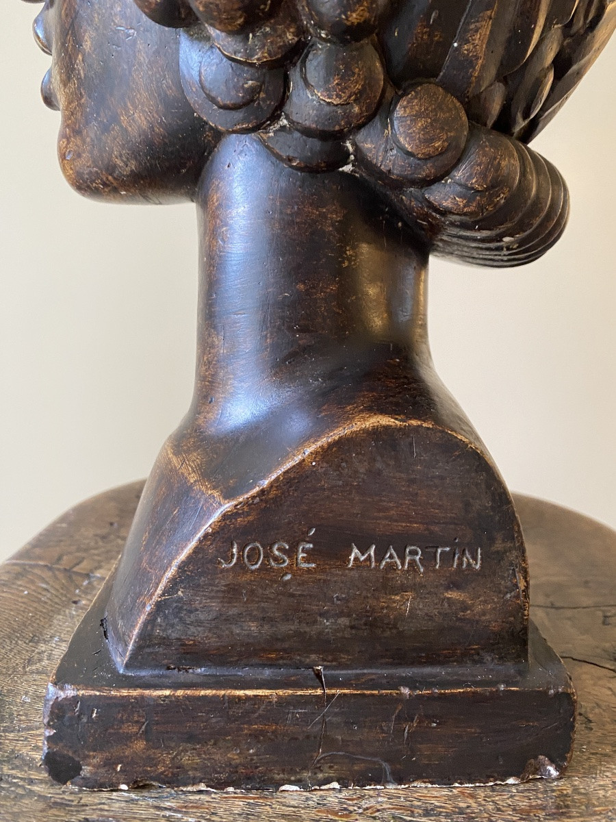 José Martin pour Sue et Mare. Tête de Bacchus jeune ou faune ». Plâtre original Art Déco. -photo-4