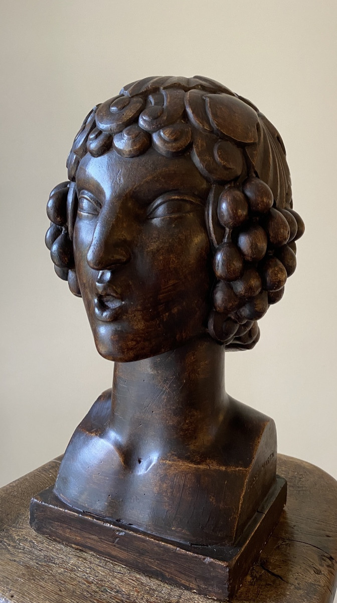 José Martin pour Sue et Mare. Tête de Bacchus jeune ou faune ». Plâtre original Art Déco. 