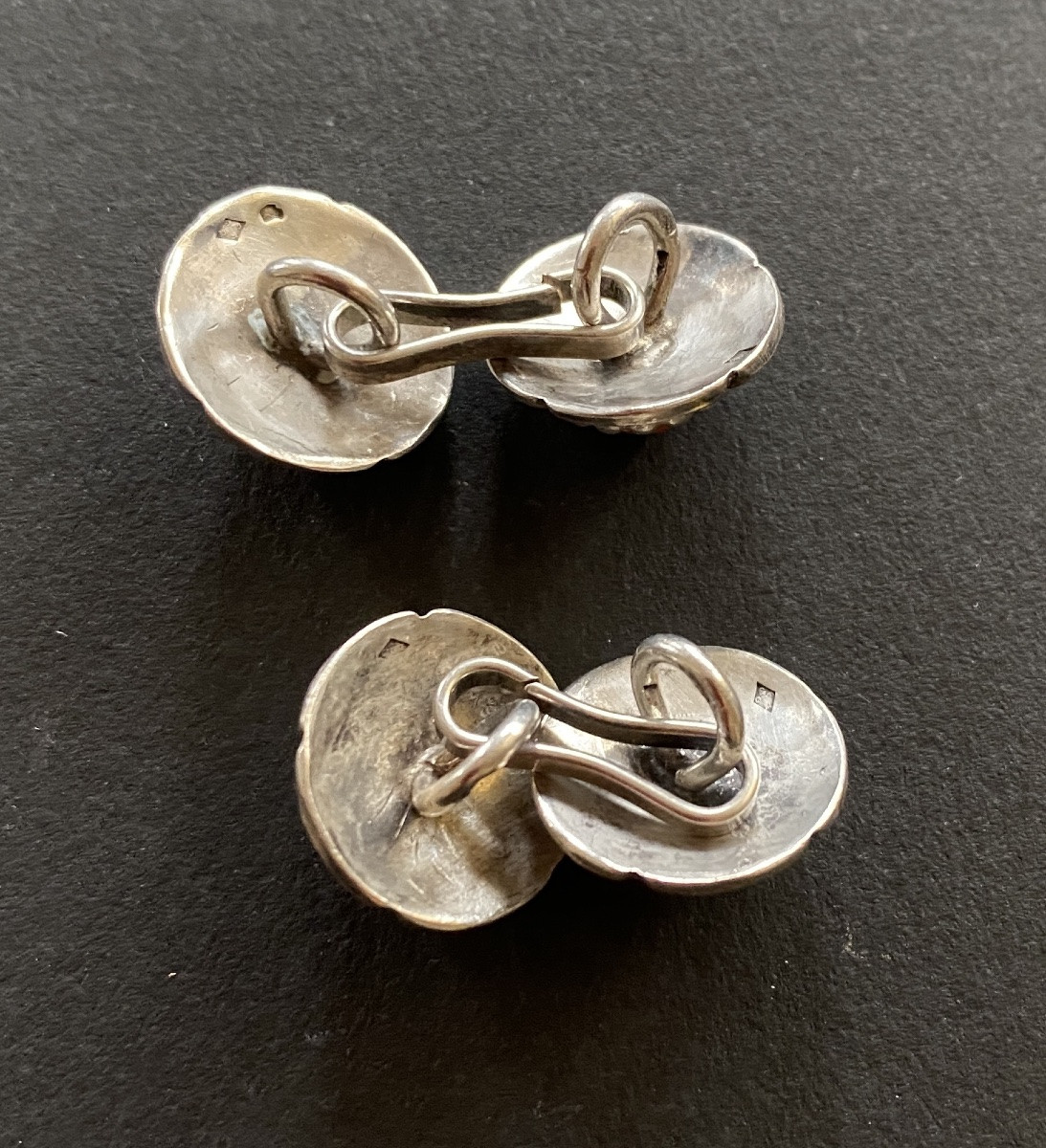 Four Art Deco Silver And Coral Buttons. Silversmith Grange.-photo-4