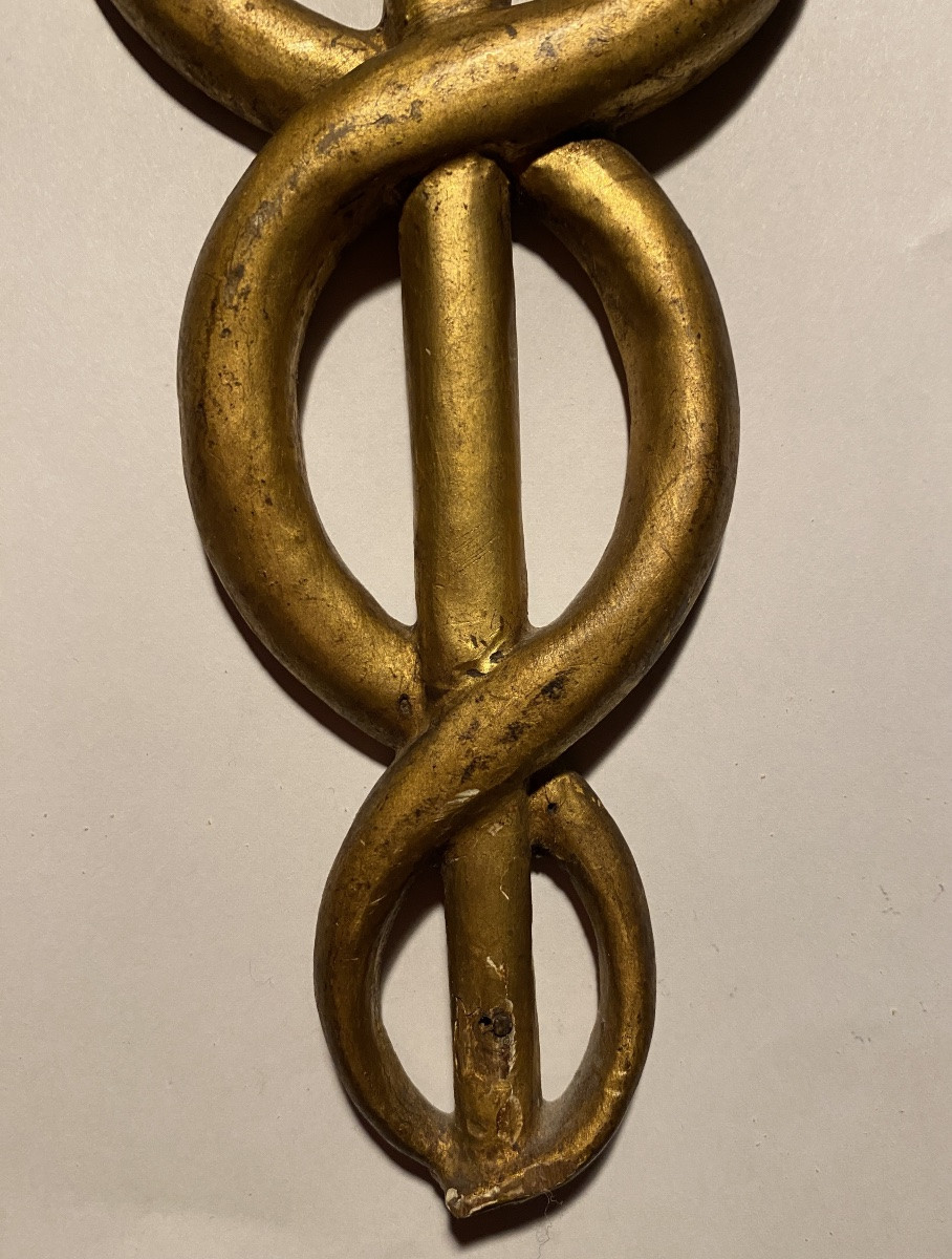 Caducée en bois sculpté et doré début XIXème. -photo-3