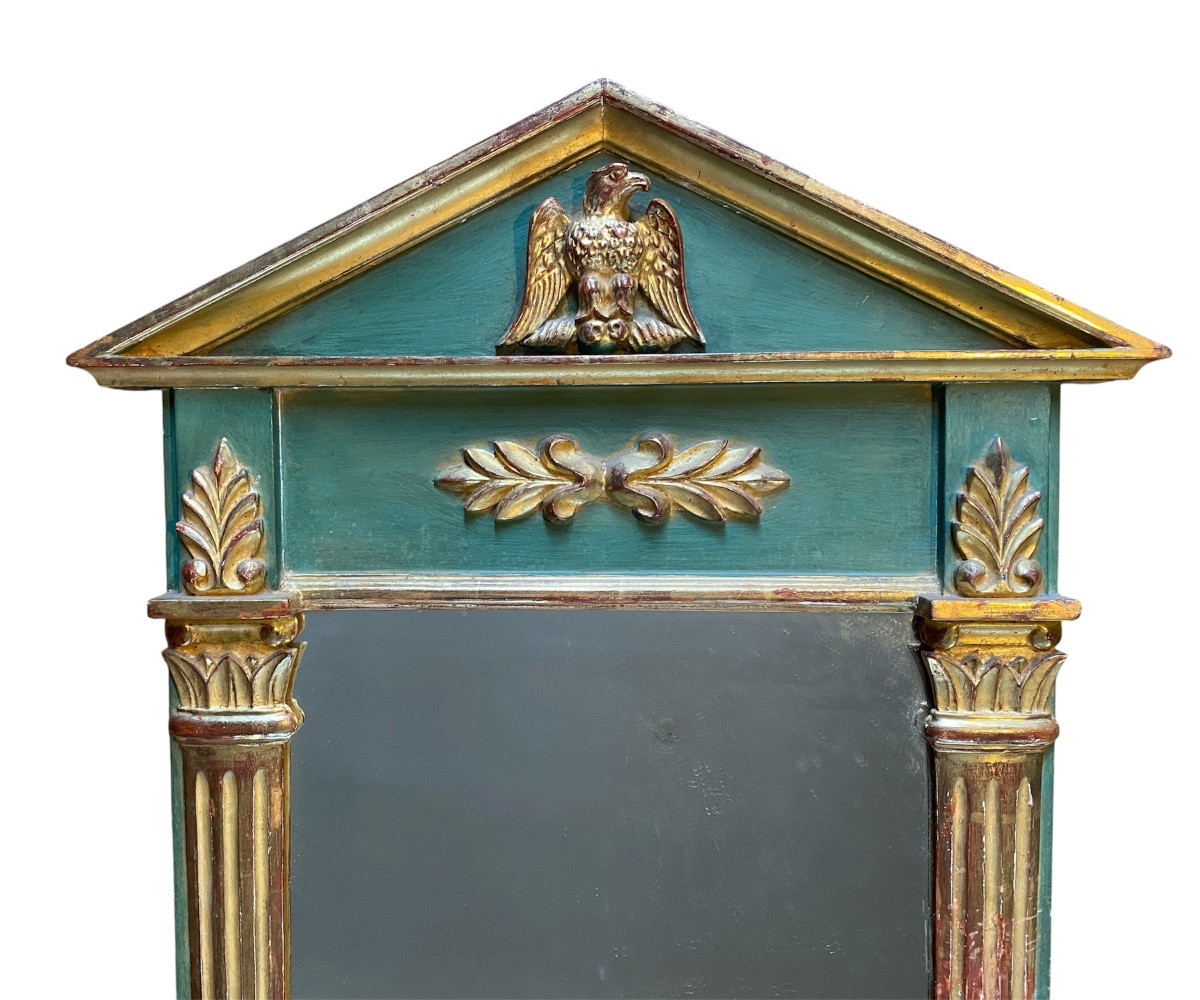 Empire Style Mirror. Mid-20th . Carved And Gilded Wood. Columns, Laurel, Imperial Eagle. -photo-2