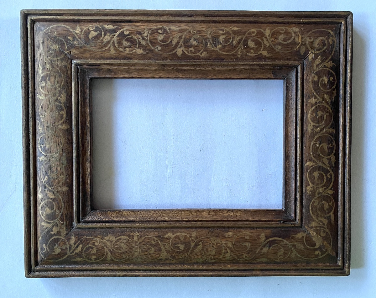 20th Century Wooden Frame. Painted Decoration Of Gilded Scrolls. 