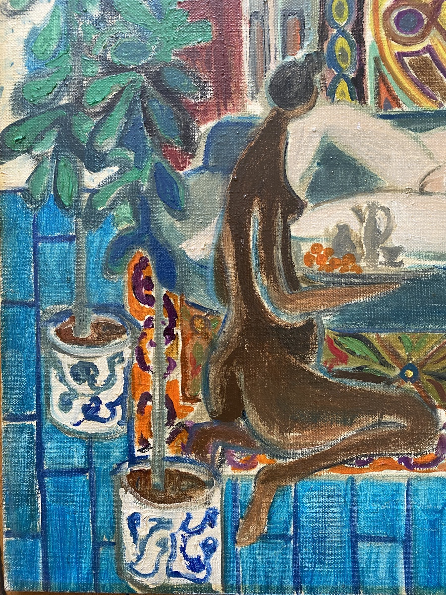 Claude Decaux. “ The Odalisque”. Framed Oil On Canvas. 1972.-photo-4