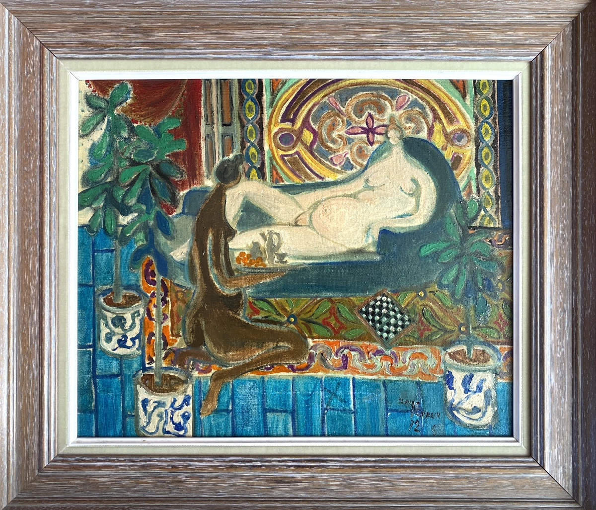 Claude Decaux. “ The Odalisque”. Framed Oil On Canvas. 1972.-photo-2