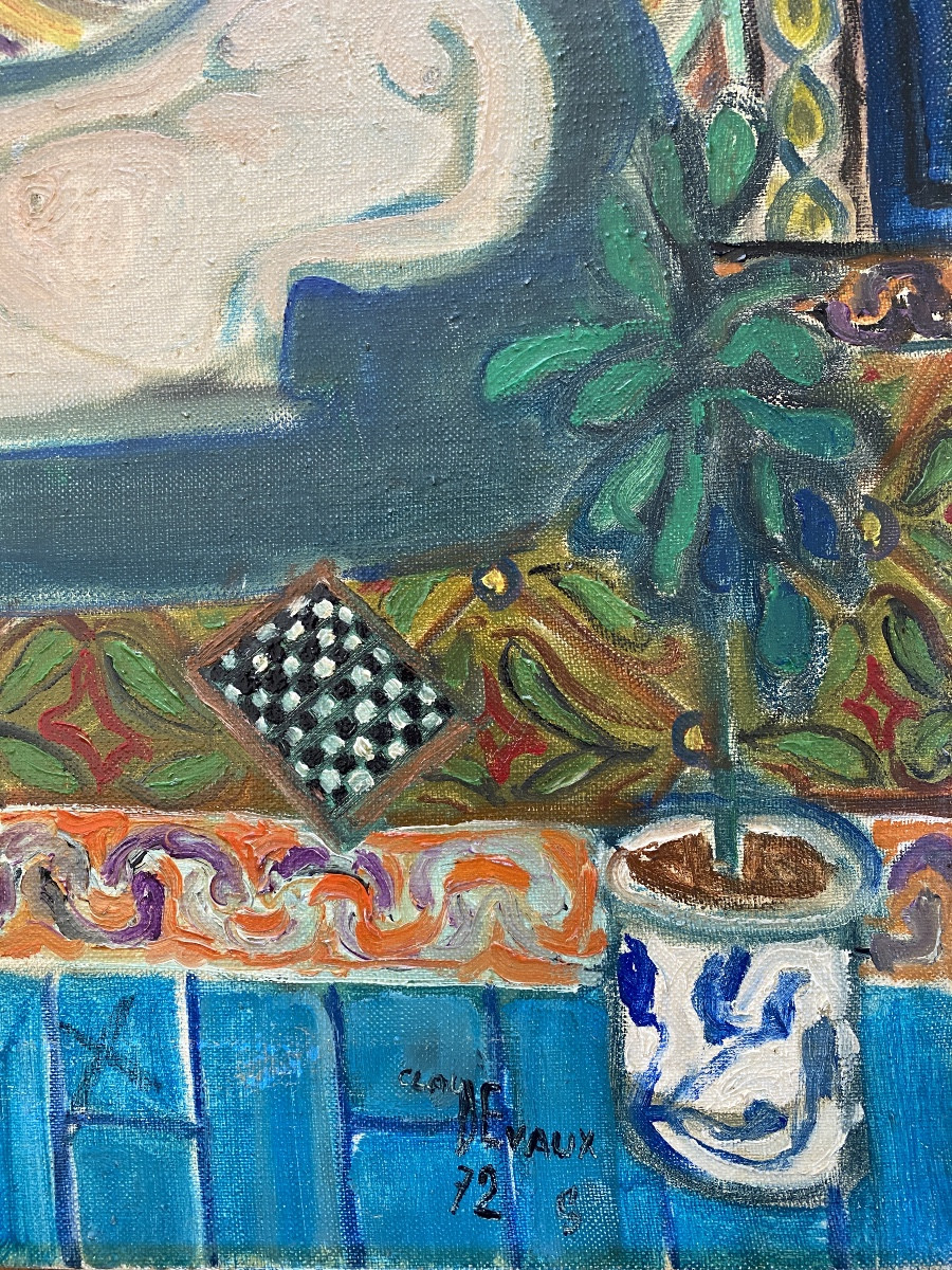 Claude Decaux. “ The Odalisque”. Framed Oil On Canvas. 1972.-photo-1