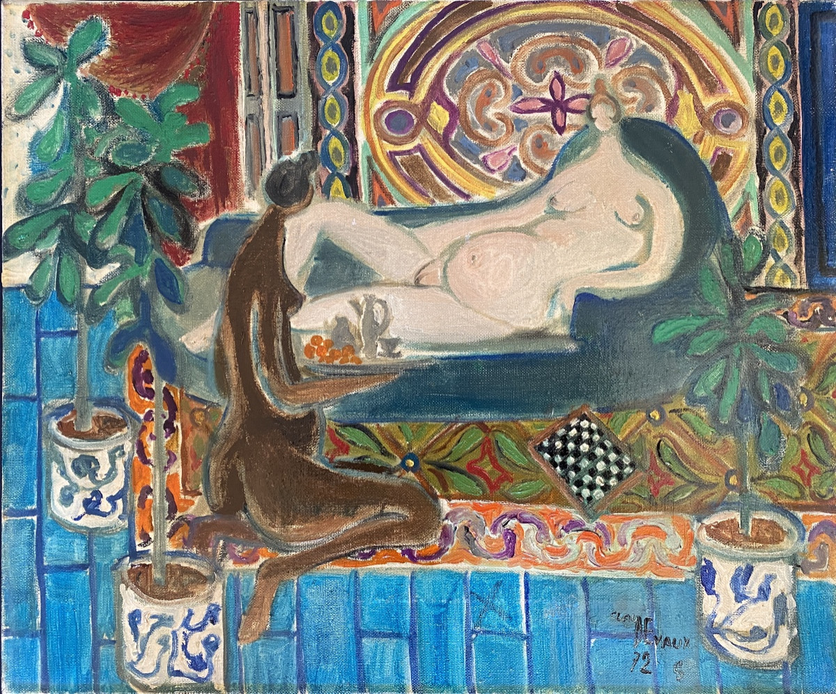 Claude Decaux. “ The Odalisque”. Framed Oil On Canvas. 1972.