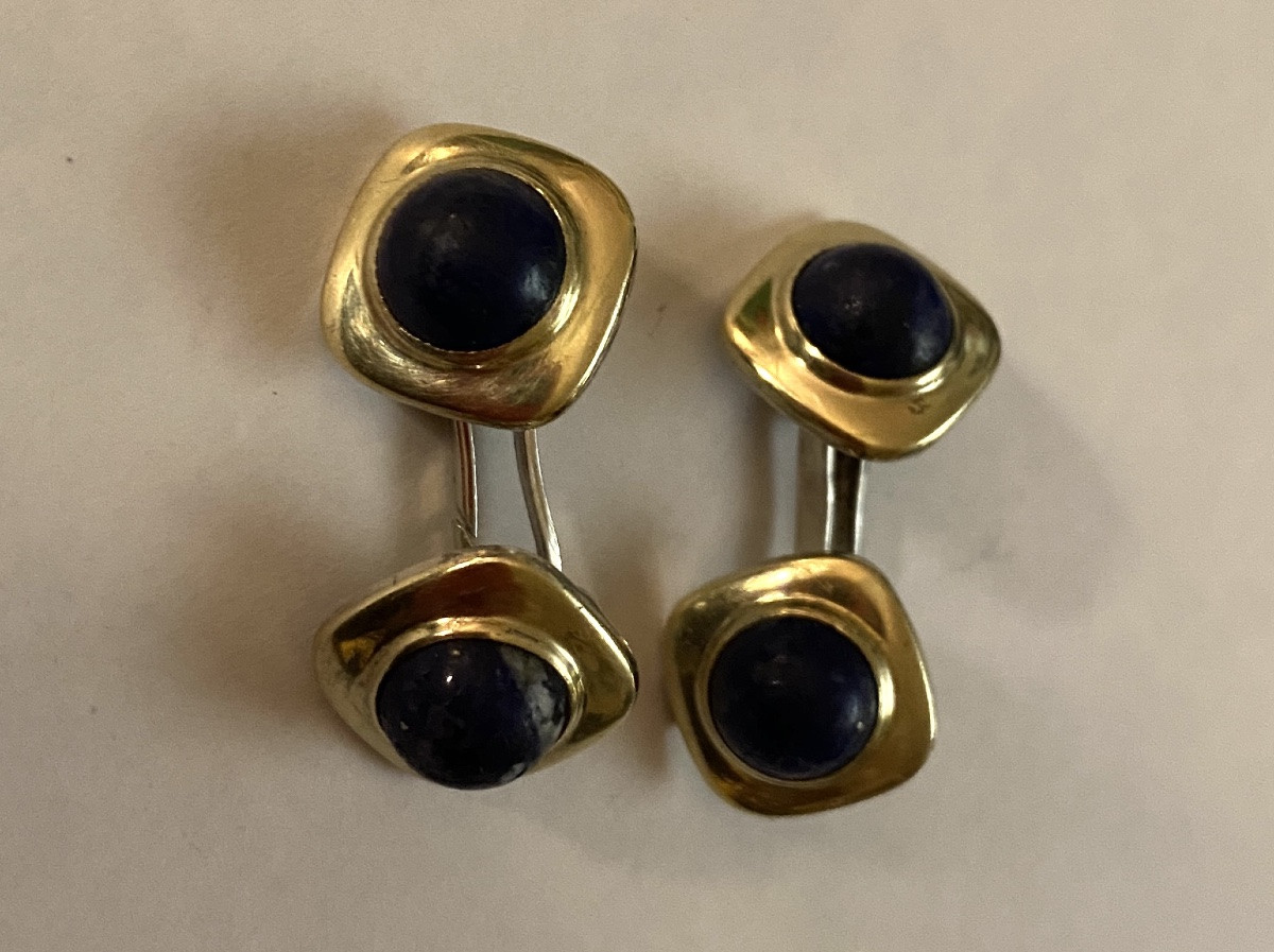 Silver And Lapis Lazuli Cufflinks. 1970s.-photo-2