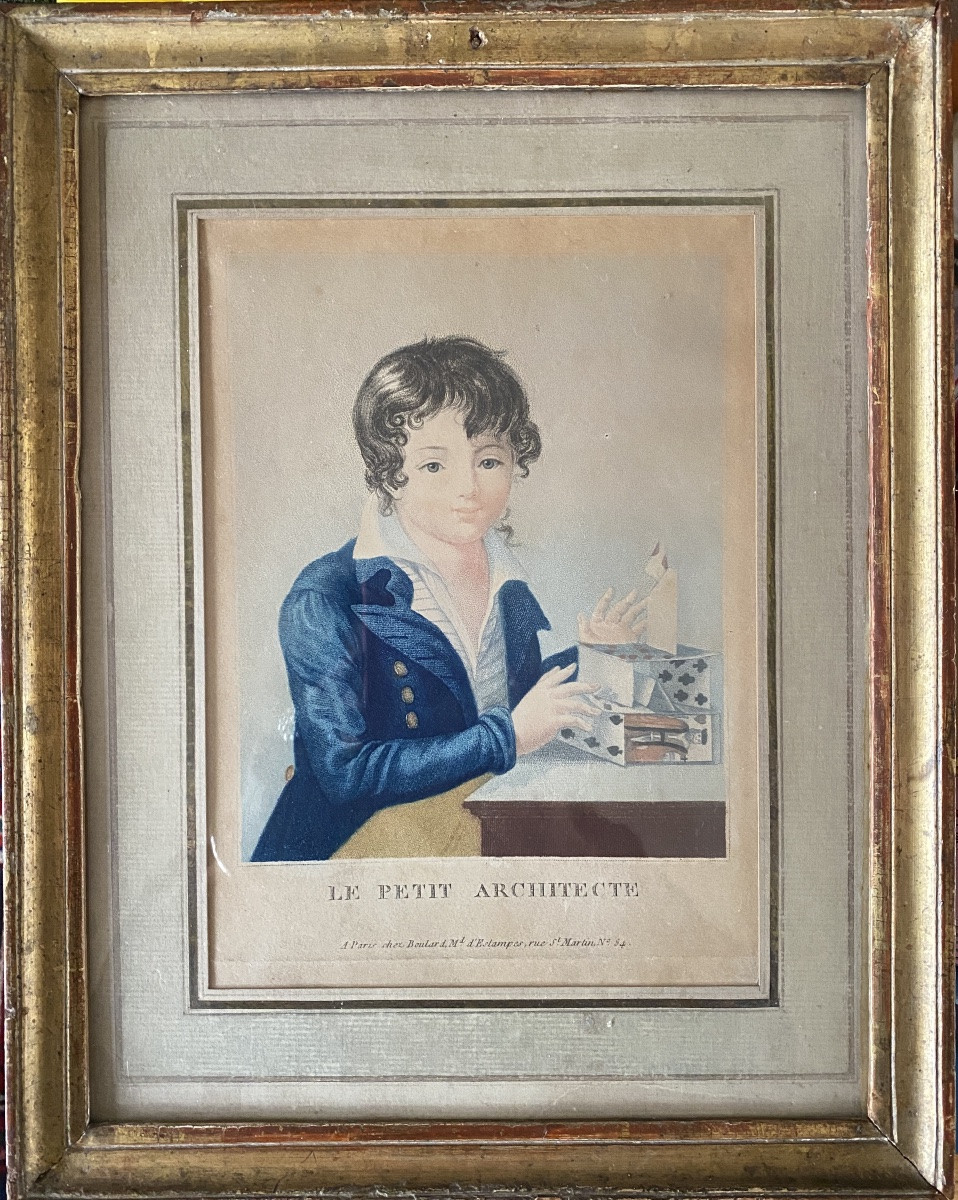 Pair Of Framed Engravings From The Early 19th. “the Little Architect”. “the Little Physicist”.-photo-2