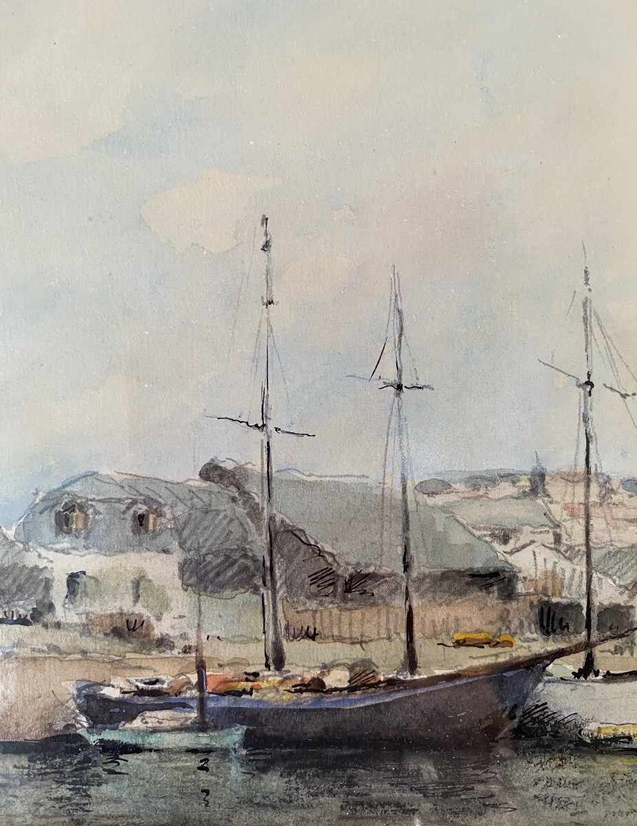 Seascape. Watercolor And Ink Highlights, Framed. Mid-20th Century.  -photo-3