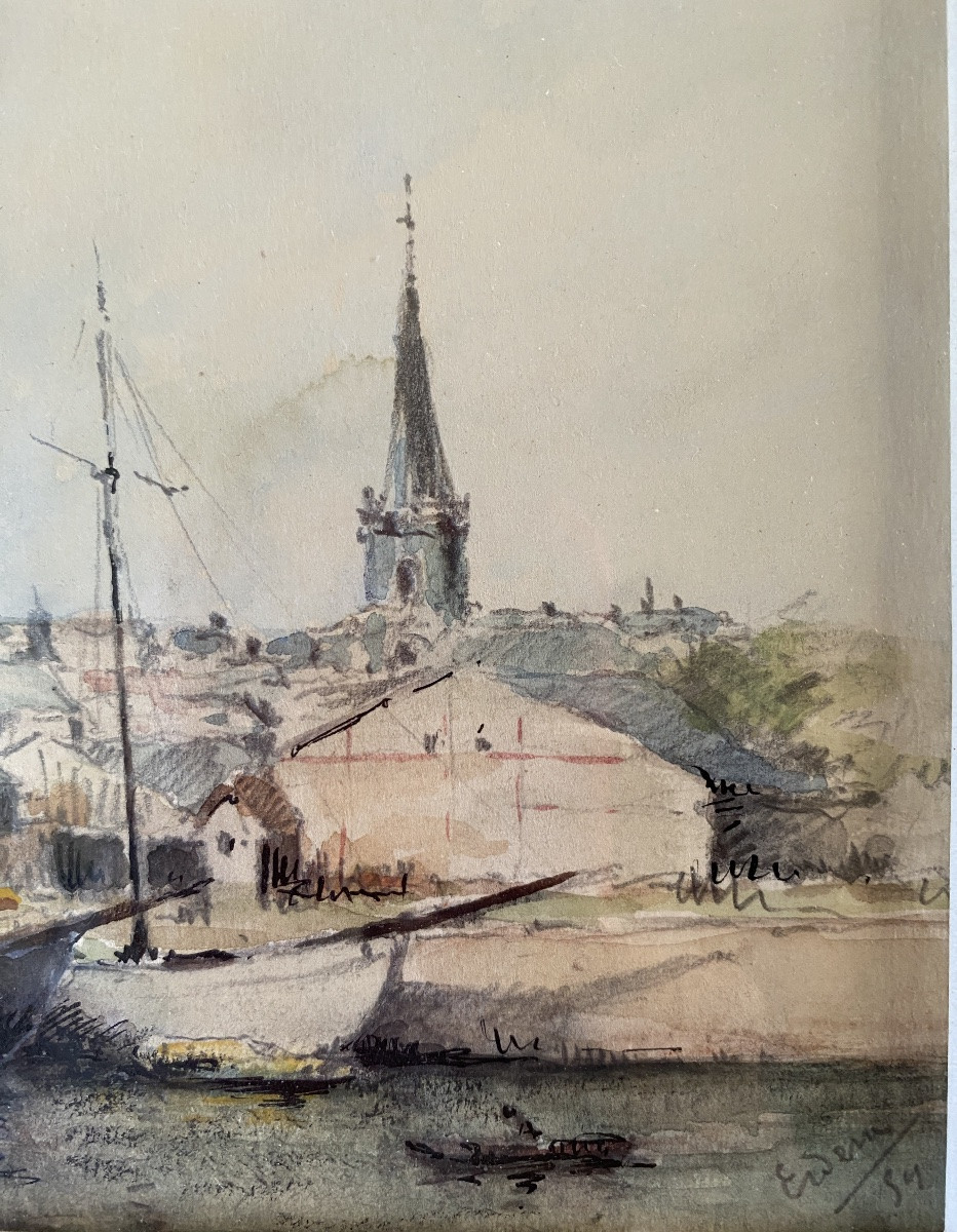 Seascape. Watercolor And Ink Highlights, Framed. Mid-20th Century.  -photo-4