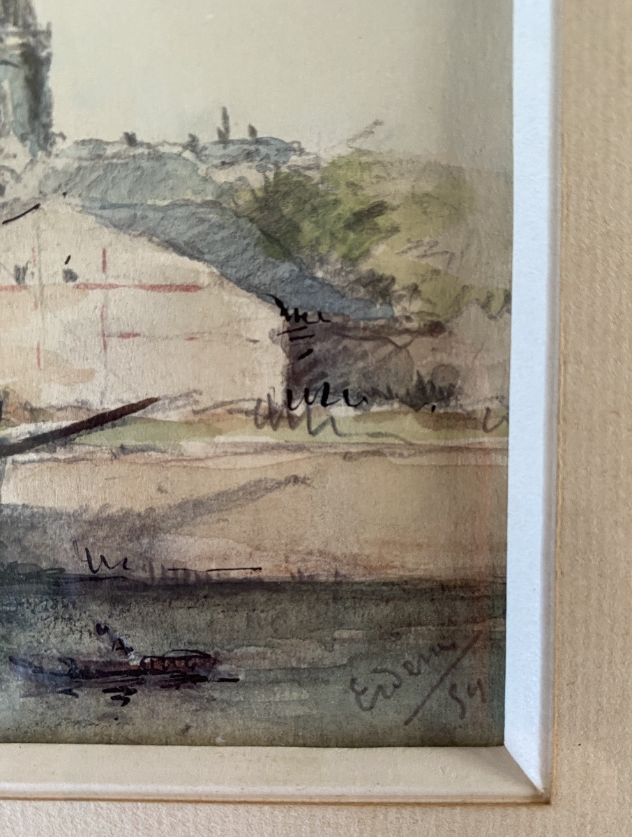 Seascape. Watercolor And Ink Highlights, Framed. Mid-20th Century.  -photo-1