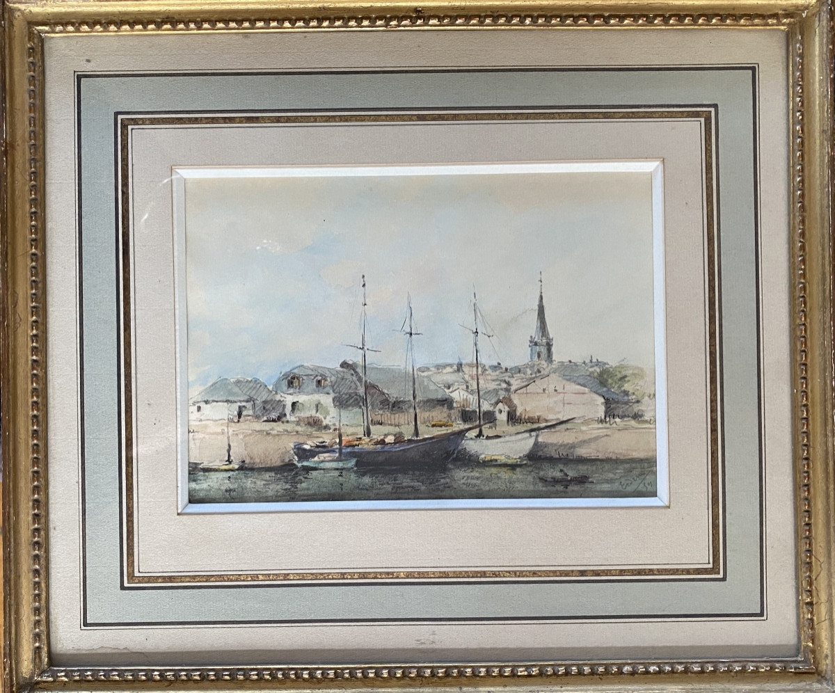 Seascape. Watercolor And Ink Highlights, Framed. Mid-20th Century.  