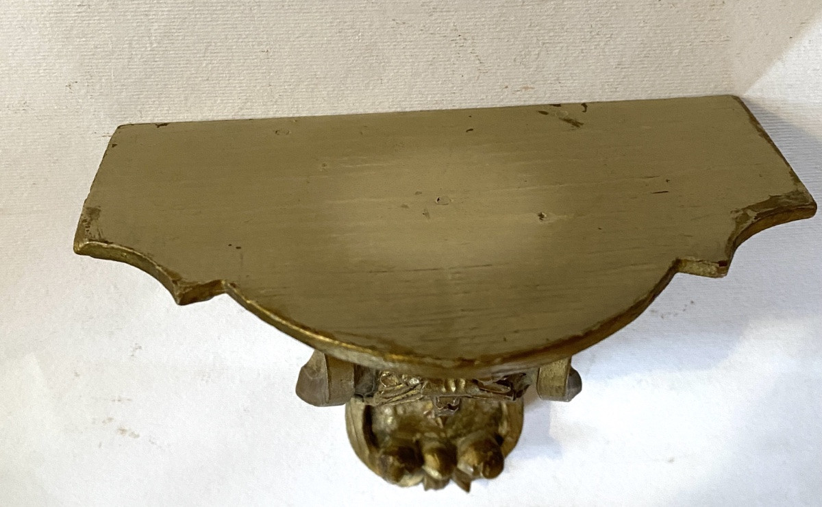 Paire de petites consoles d’applique  XIXème en bois sculpté et peint. -photo-2