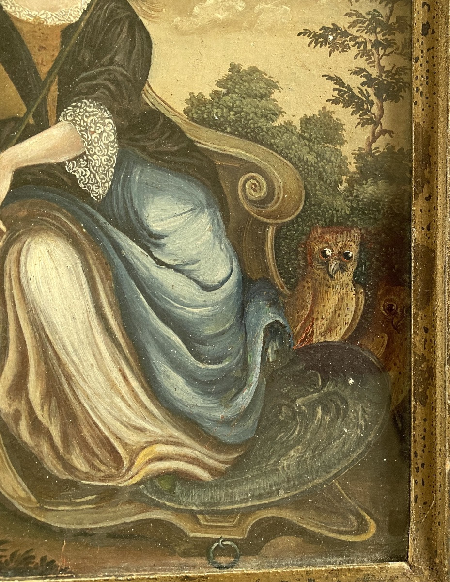 Pallas Athena ou Minerve sur son char. Gouache sur papier fin XVIIème/ début XVIIIème. -photo-3