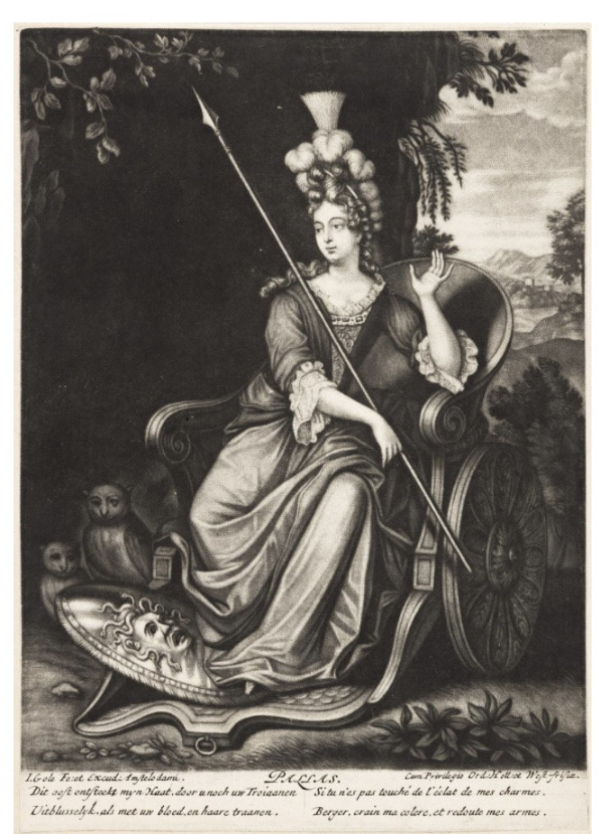 Pallas Athena ou Minerve sur son char. Gouache sur papier fin XVIIème/ début XVIIIème. -photo-2