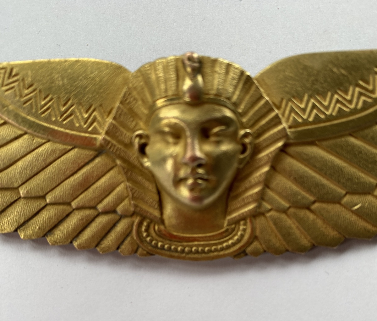 Egyptomania. Bronze décoratif XIXème. Tête de pharaon ailé. -photo-3