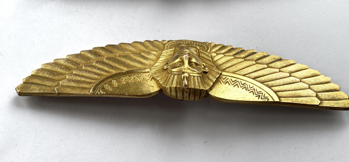 Egyptomania. Bronze décoratif XIXème. Tête de pharaon ailé. -photo-4