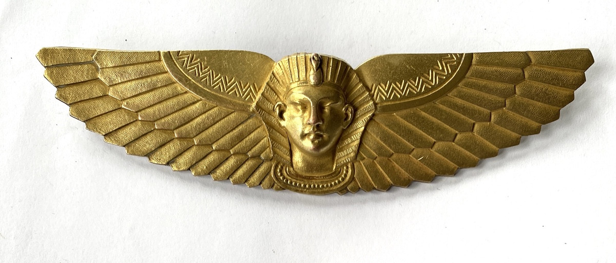 Egyptomania. Bronze décoratif XIXème. Tête de pharaon ailé. -photo-2