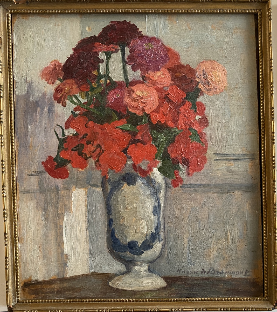 Hugues de Beaumont. “Bouquet de fleurs”. Huile sur panneau début XXème. 