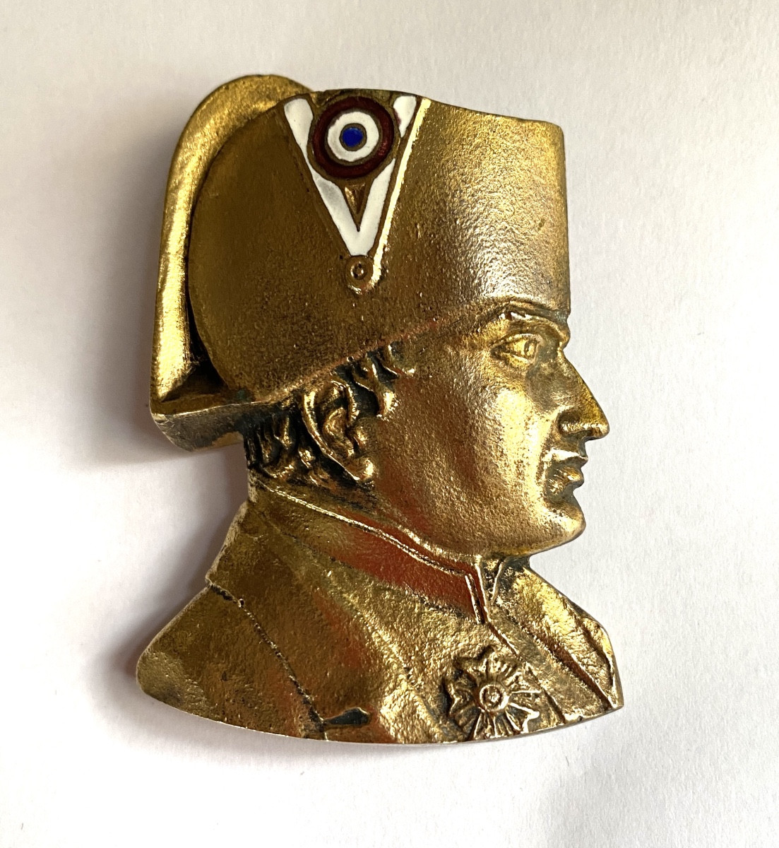 Early 20th Century Bronze And Enamel Brooch. Portrait Of Napoleon Bonaparte. 