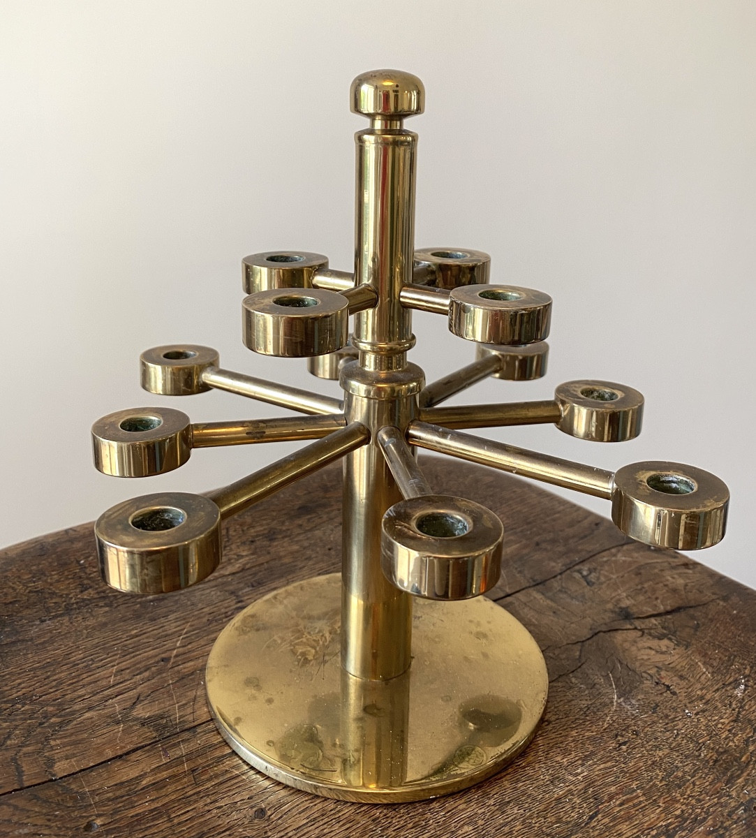 Hans-agne Jakobsson. Solid Brass Candelabra. Model L 126. Markaryd. Sweden, 1970s.
