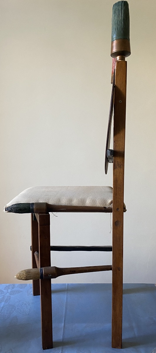 Curiosity. Painter's Chair. Palette, Canvas On Stretcher And Brushes. Unique Piece. From The 70's.-photo-4