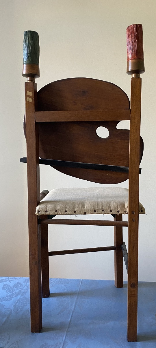 Curiosity. Painter's Chair. Palette, Canvas On Stretcher And Brushes. Unique Piece. From The 70's.-photo-1