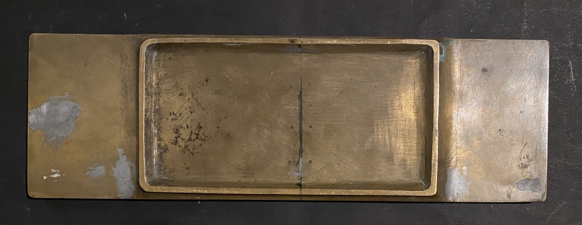 Plateau Art Nouveau en bronze fin XIXème. Décor en bas relief. Pomone et Flore. -photo-4