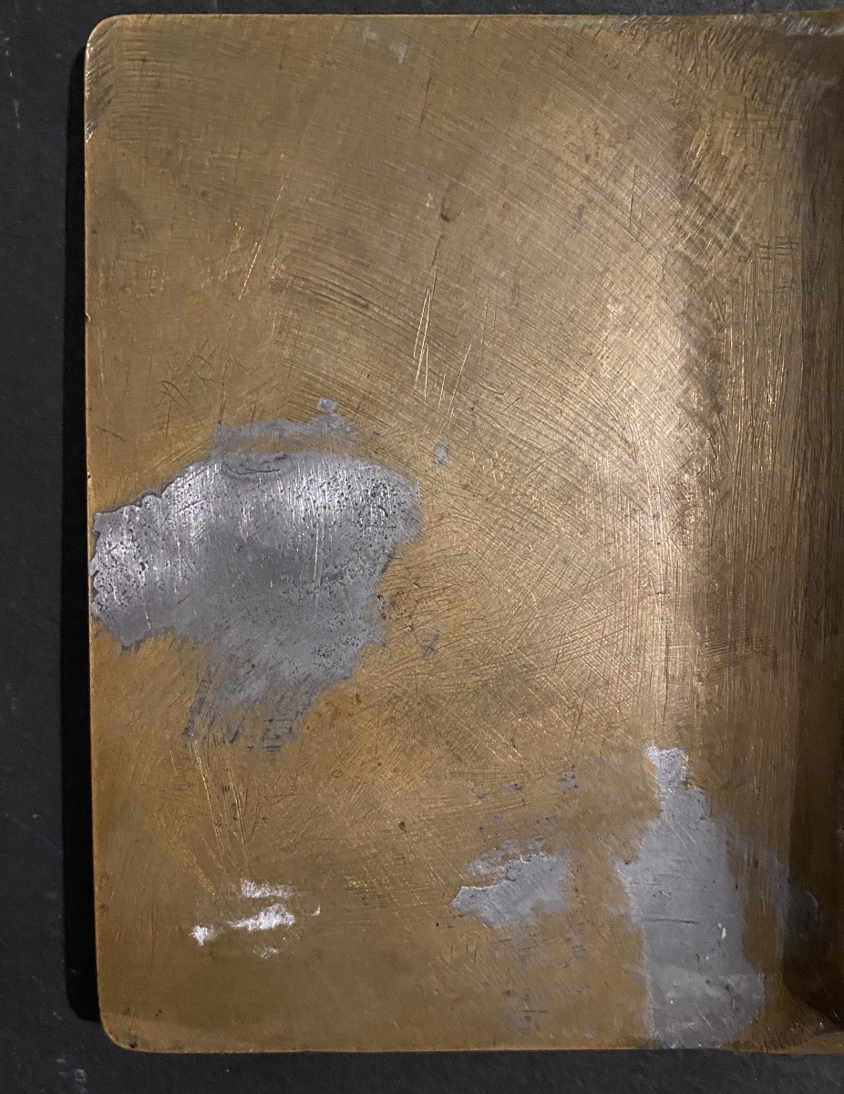 Plateau Art Nouveau en bronze fin XIXème. Décor en bas relief. Pomone et Flore. -photo-3