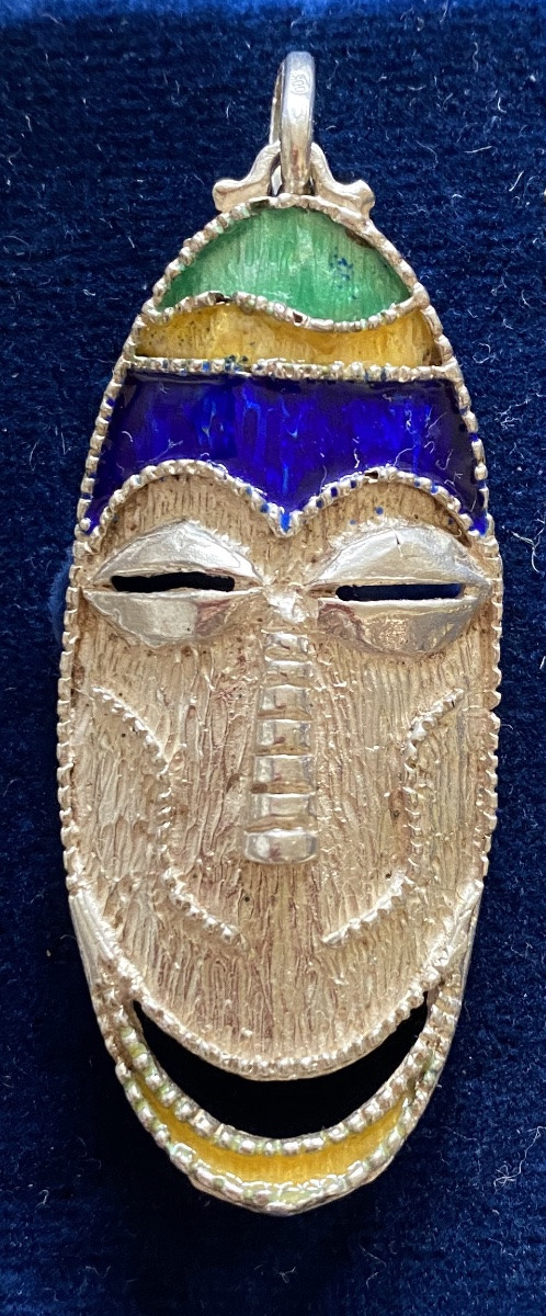 Silver And Enamel Pendant. African Mask. Circa 80/90.-photo-3
