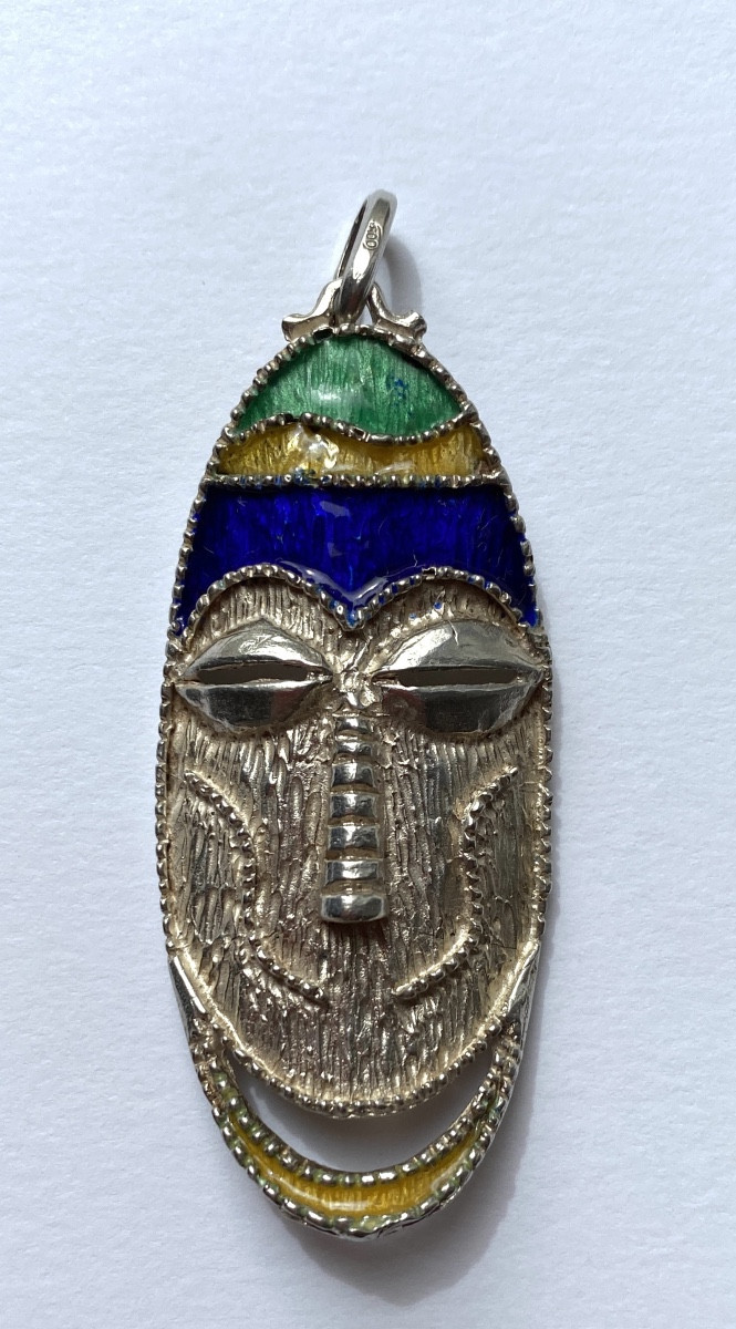 Silver And Enamel Pendant. African Mask. Circa 80/90.