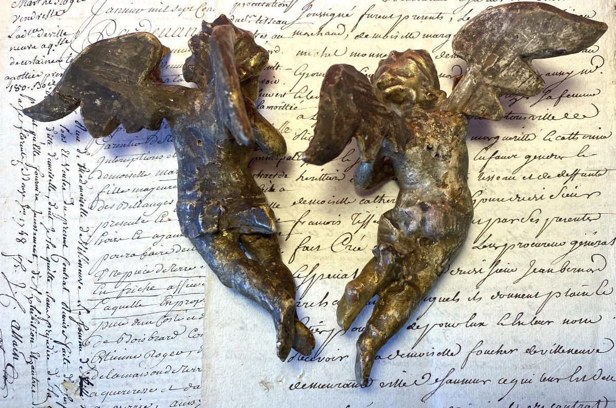 Pair Of Cherubs And Putti In Carved And Gilded Wood, 18th Century.-photo-4