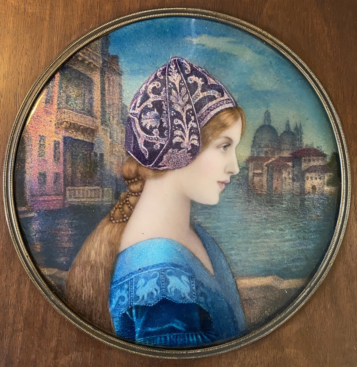 Paul Bonnaud. “ Portrait Of A Young Venetian Woman”. Art Nouveau Enamel Plaque. Symbolist.-photo-2