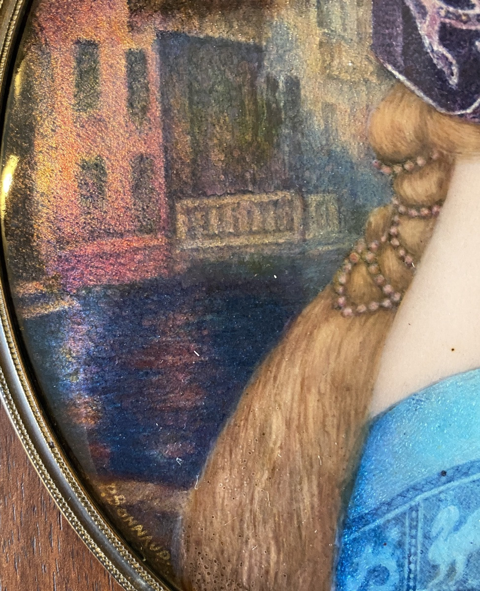 Paul Bonnaud. “ Portrait Of A Young Venetian Woman”. Art Nouveau Enamel Plaque. Symbolist.-photo-1