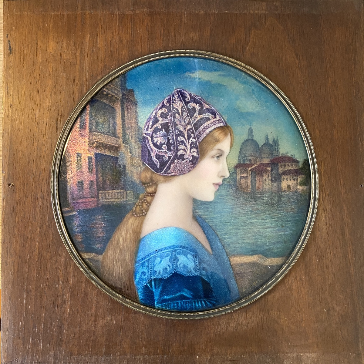 Paul Bonnaud. “ Portrait Of A Young Venetian Woman”. Art Nouveau Enamel Plaque. Symbolist.