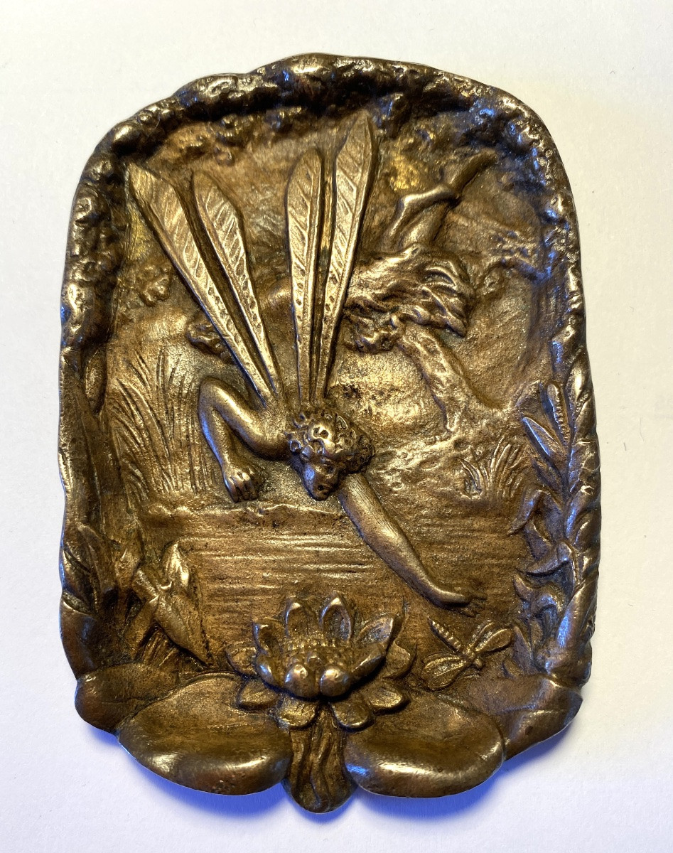 Coupelle en bronze Art Nouveau. Libellules et nénuphar. -photo-2